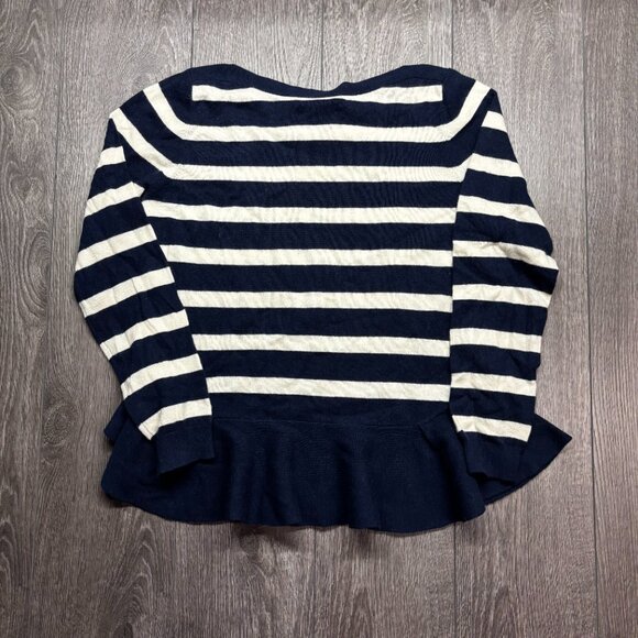 Nordstorm Signature 100% Cashmere Peplum Sweater Nautical Blue stripe Large - Picture 5 of 8